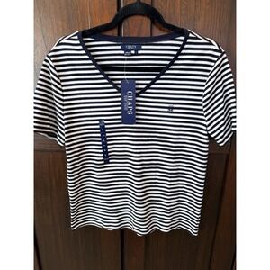 NWT Women's CHAPS size Large‎ Blue/White short sleeve cotton T shirt top